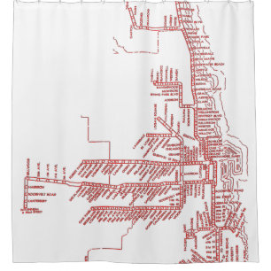 Chicago Subway Map w/ Train stops NEON red Shower Curtain