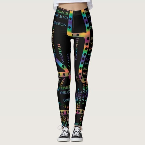 Chicago Subway Map w Train stops TIE DYE COLOR Leggings