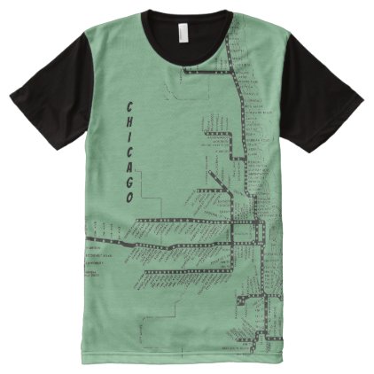Chicago Subway Map w/ Train stops vintage black All-Over-Print T-Shirt