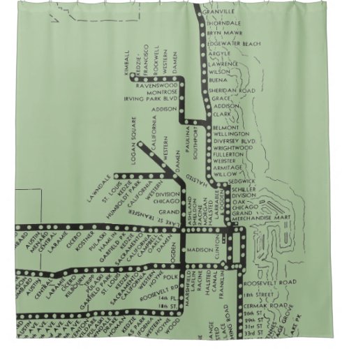 Chicago Subway Map w Train stops vintage black Shower Curtain