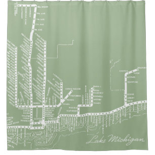 Chicago Subway Map w/ Train stops vintage black Shower Curtain