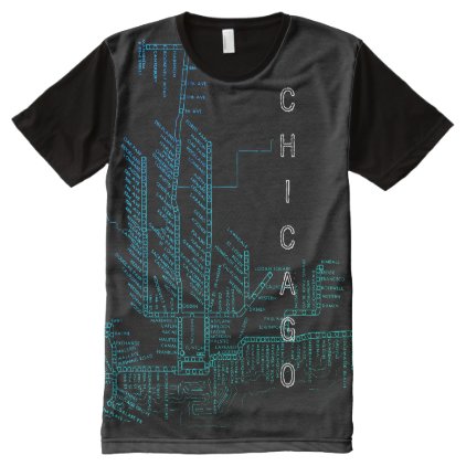 Chicago Subway Map w/ Train stops vintage neon All-Over-Print Shirt