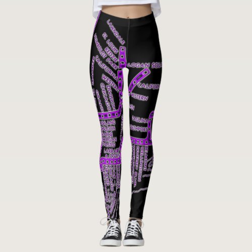 Chicago Subway Map w Train stops vintage purple Leggings