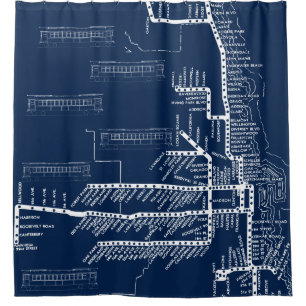Chicago Subway Map w/ Train stops vintage TROLLEY Shower Curtain