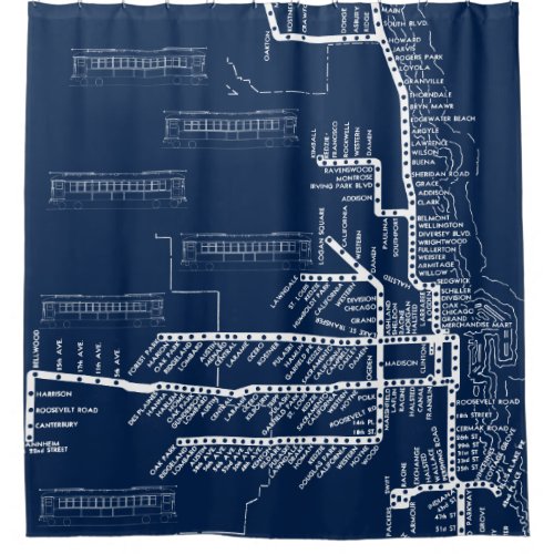 Chicago Subway Map w Train stops vintage TROLLEY Shower Curtain
