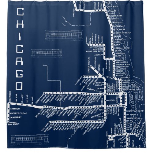 Chicago Subway Map w Train stops vintage TROLLEY Shower Curtain