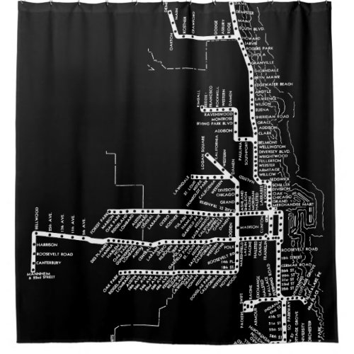 Chicago Subway Map w Train stops vintage WHITE Shower Curtain