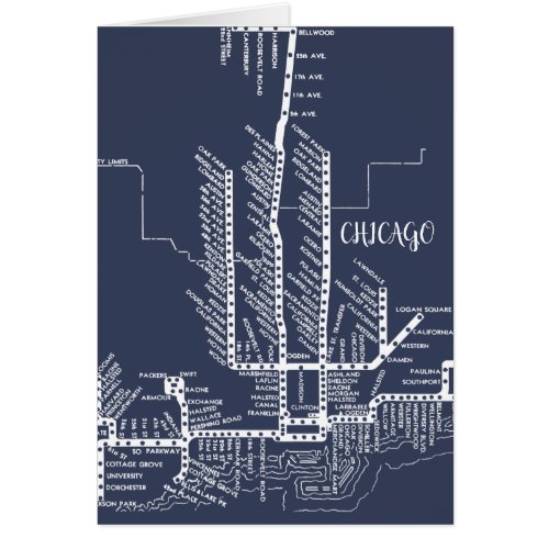 Chicago Subway Map w Train stops White Blue