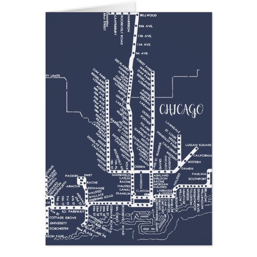 Chicago Subway Map w/ Train stops White Blue Cards (Front)