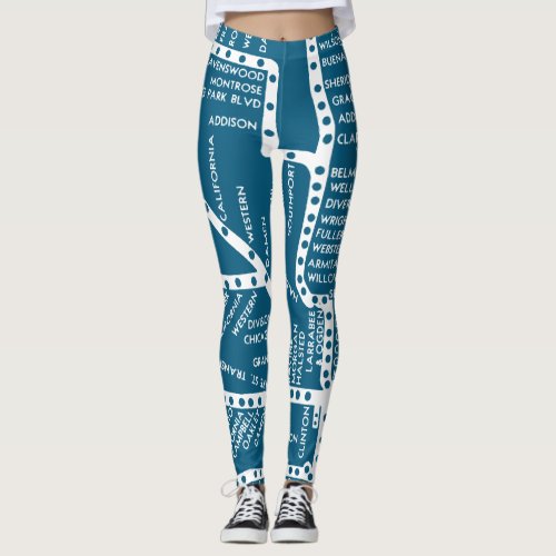 Chicago Subway Train Vintage System Map Route Leggings