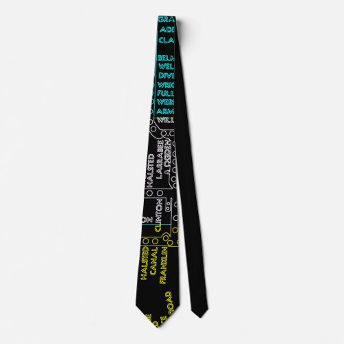 Chicago Subway Train Vintage System Map Route NEON Tie