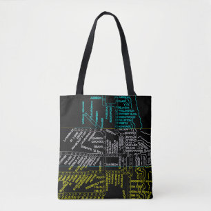 Chicago Subway Train Vintage System Map Route NEON Tote Bag
