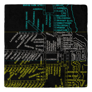 Chicago Subway Train Vintage System Map Route NEON Trivet