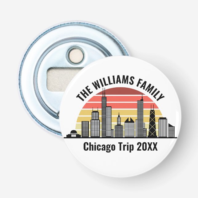Chicago Sunset Customized Family Trip Bottle Opener (Front)