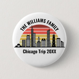 Chicago Sunset Customized Family Trip Button