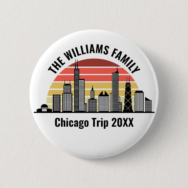 Chicago Sunset Customized Family Trip Button (Front)