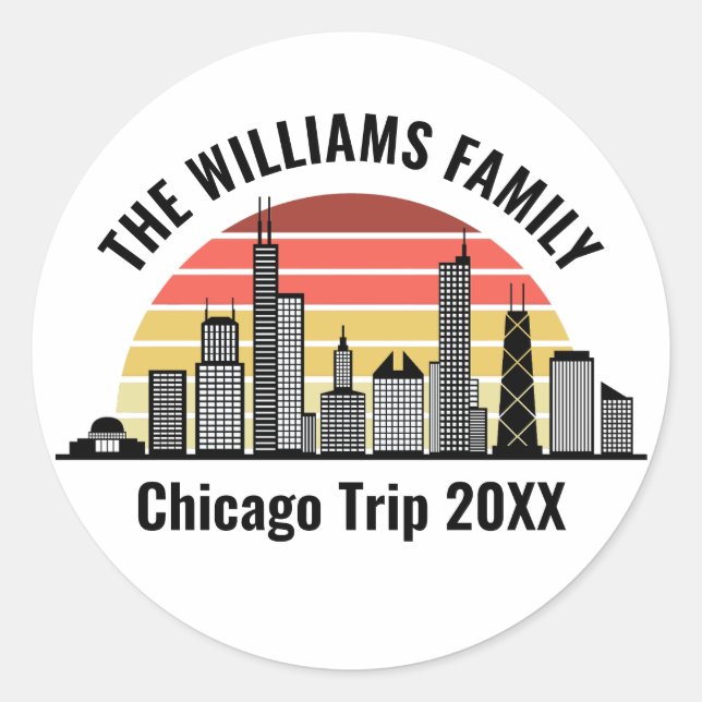 Chicago Sunset Customized Family Trip Classic Round Sticker (Front)