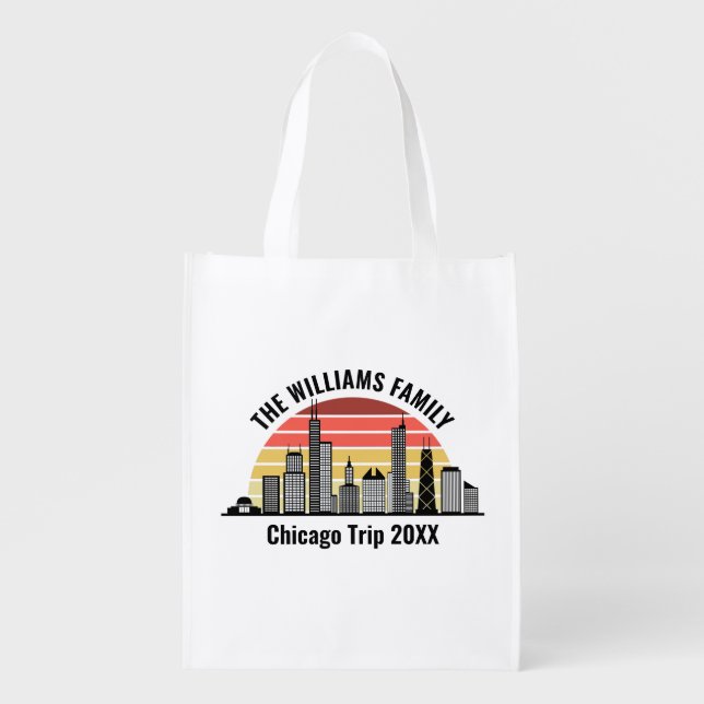 Chicago Sunset Customized Family Trip Grocery Bag (Front)