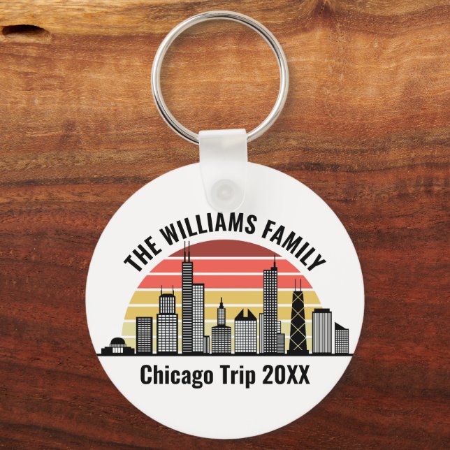 Chicago Sunset Customized Family Trip Keychain (Front)