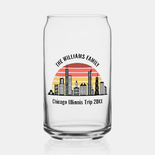 Chicago Sunset Customized Trip Souvenir Can Glass