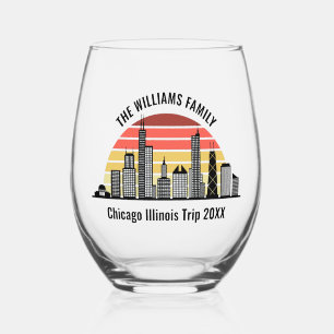 Chicago Sunset Customized Trip Souvenir Stemless Wine Glass