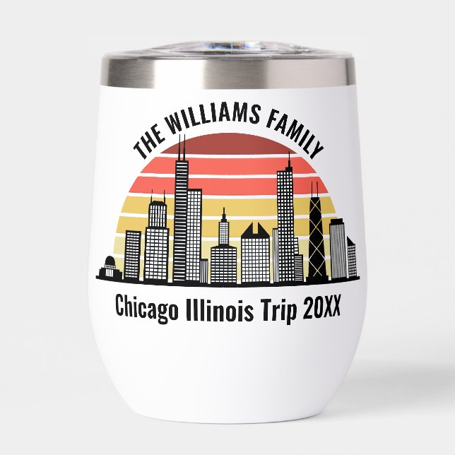 Chicago Sunset Customized Trip Souvenir Thermal Wine Tumbler (Front)