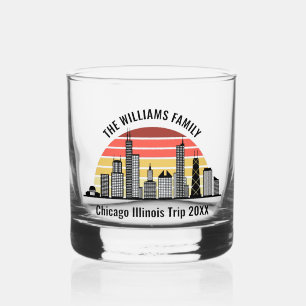 Chicago Sunset Customized Trip Souvenir Whiskey Glass