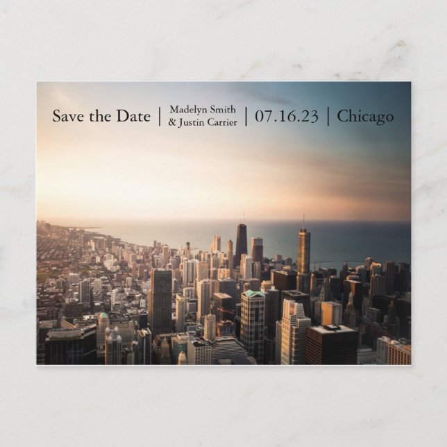 Chicago Sunset Photo - Save the Date Post Card (Front)