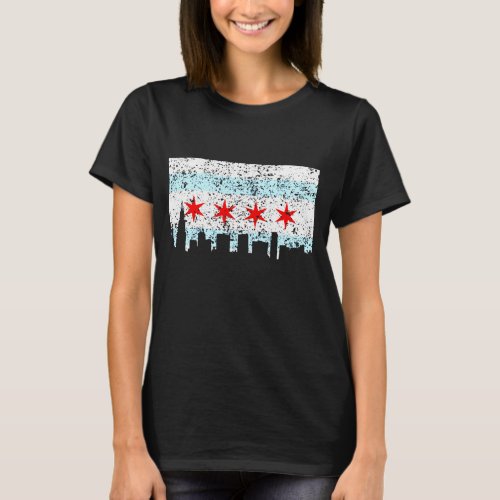 Chicago T Shirt _ Vintage Chicago Flag Theme Skyli
