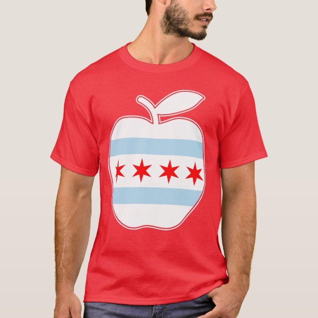 Chicago Teachers Red For Ed Apple Flag T-Shirt (Front)