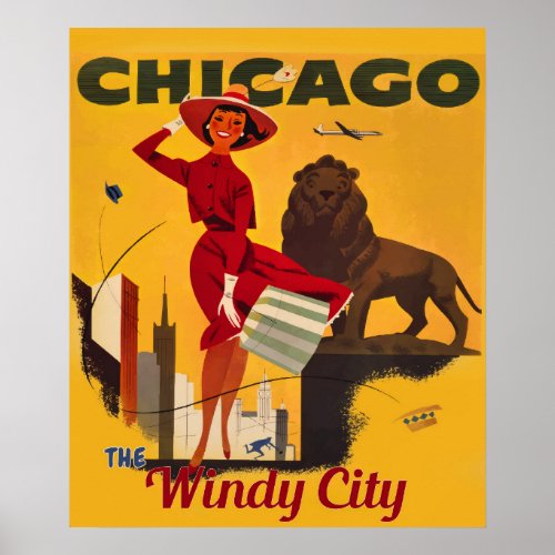Chicago The Windy City circa 1950 Poster