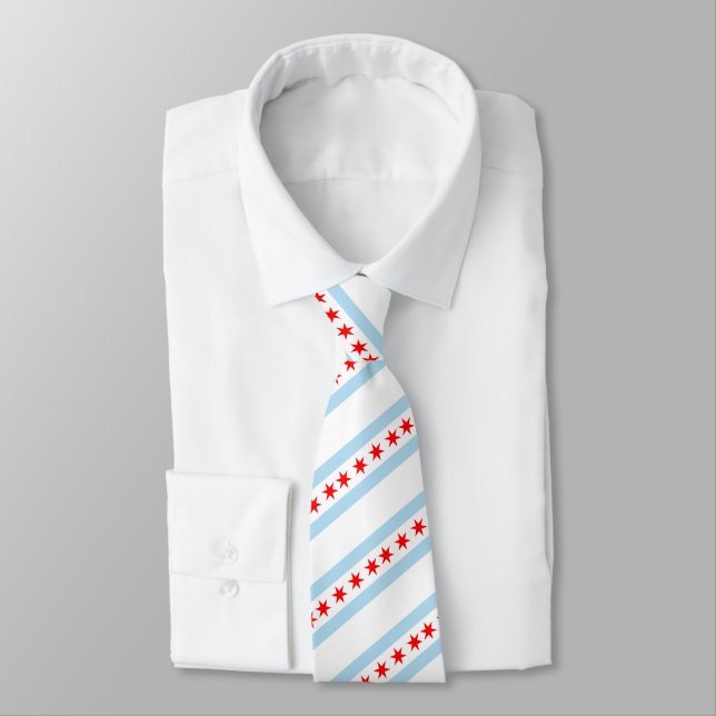 Chicago Ties, fashion USA, Chicago Flag business Neck Tie (Tied)