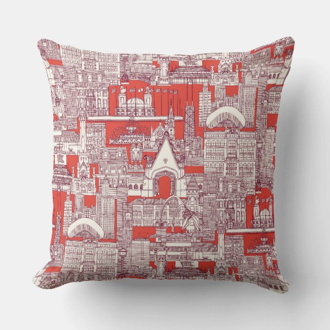 Chicago toile claret lava red throw pillow (Front)