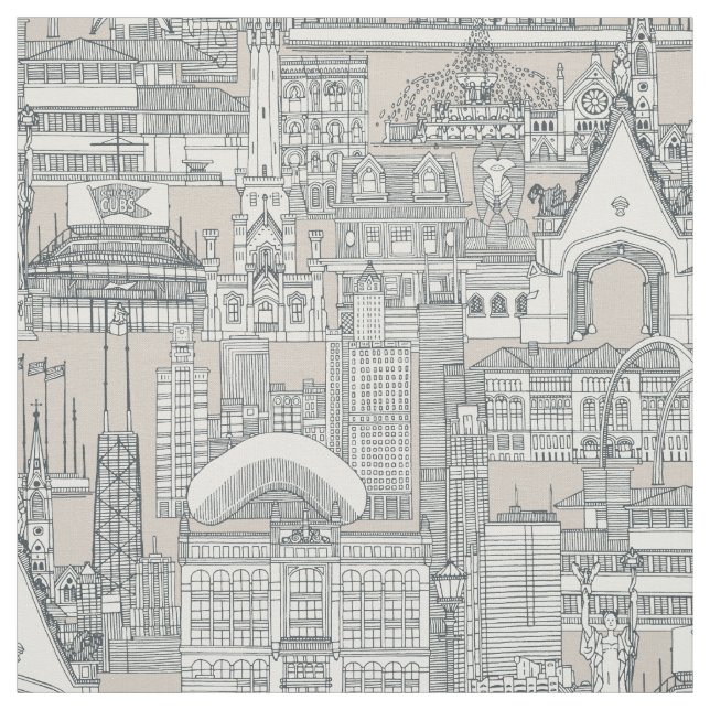 Chicago toile dark gray classic beige fabric (Swatch)