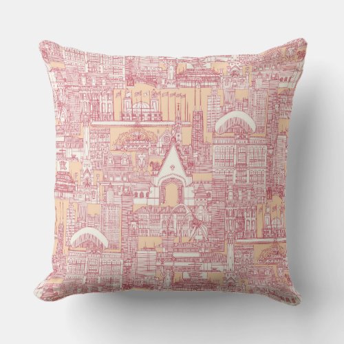 Chicago toile jam peach jelly throw pillow
