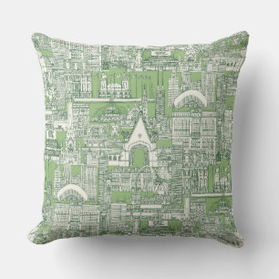 Chicago toile sea kelp sage green throw pillow