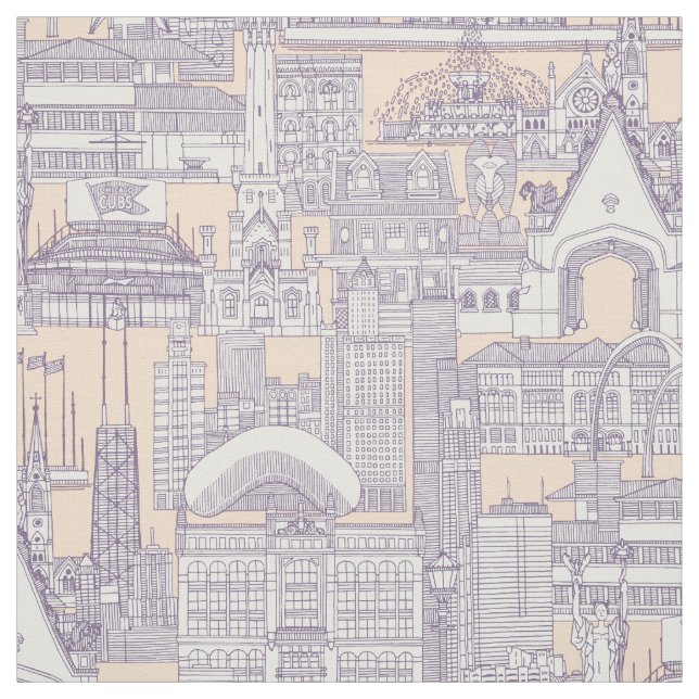 Chicago toile violet peach jelly fabric (Swatch)