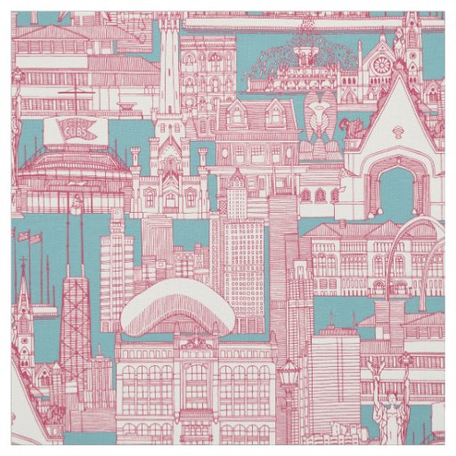 Chicago toile viva magenta turquoise fabric