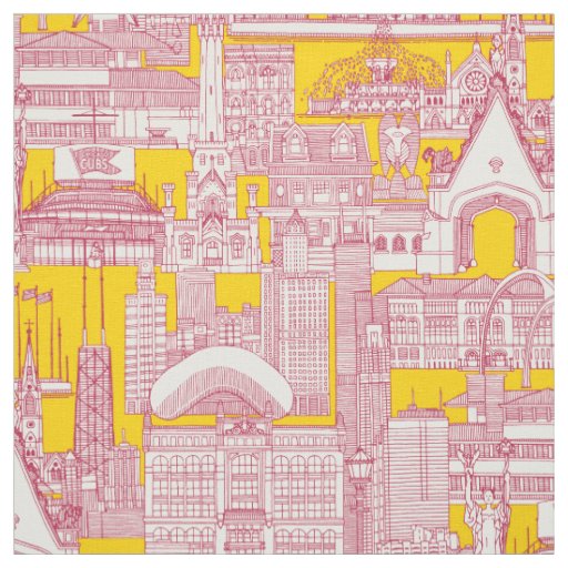 Chicago toile viva magenta vivid yellow fabric