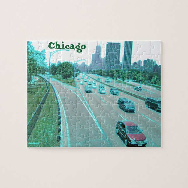 Chicago Traffic in Colored Foil Jigsaw Puzzle (Horizontal)