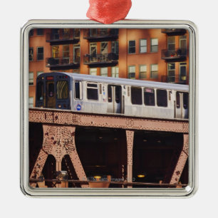 Chicago Train at Riverbend Metal Ornament