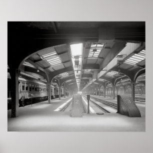 Chicago Train Station, 1920. Vintage Railroad Poster