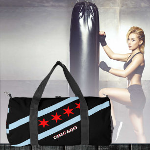 Chicago travel bag, fashion black, Chicago flag Duffle Bag