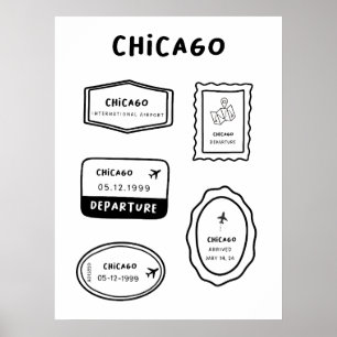 Chicago - Travel Stamp Collection Minimalist Poster
