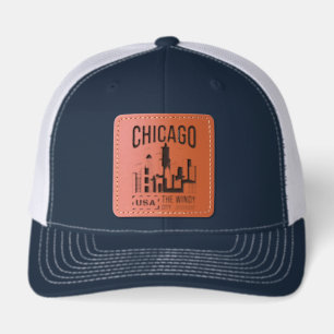Chicago USA Skyline Graphic Windy City Design Leather Patch Hat