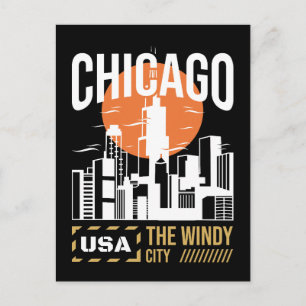 Chicago USA Skyline Graphic   Windy City Design Postcard