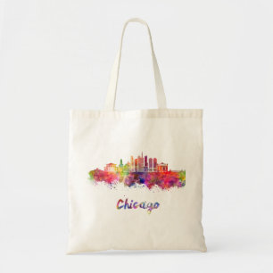 Chicago V2 skyline in watercolor Tote Bag