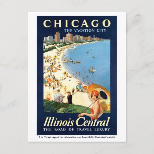 Chicago Vacation City Vintage Poster Restored Postcard
