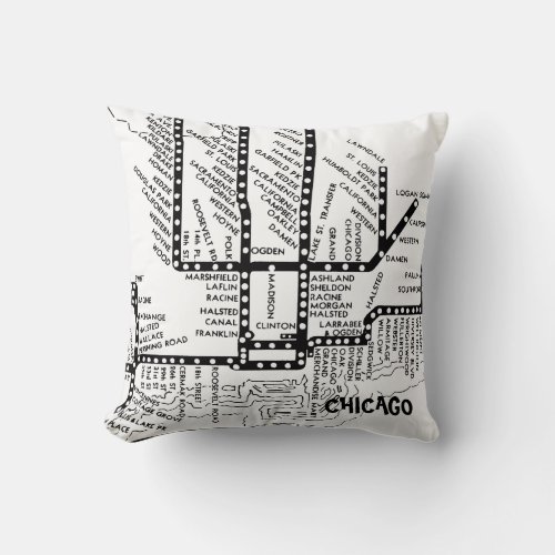 CHICAGO VINTAGE ELEVATED CTA STOP MAP Pillow