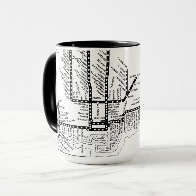 CHICAGO VINTAGE ELEVATED CTA STOP MAP TRAIN MUG (Front Left)